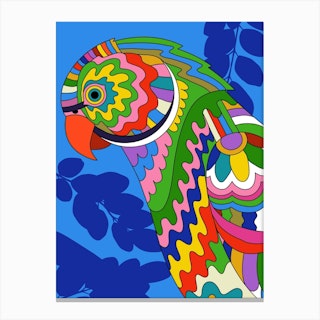 Colourful Psychedelic Indian Green Ringneck Parakeet Tropical Bird Parrot Canvas Print