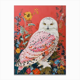 Floral Animal Painting Snowy Owl 4 Canvas Print