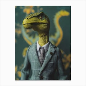 Pastel Toy Dinosaur In A Suit & Tie 3 Canvas Print
