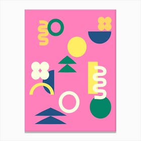 Retro 80s 90s y2k Geometric Shapes in Hot Pink Canvas Print