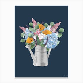 Summer Flowers In A Watering Can Canvas Print
