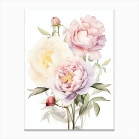 Spring floral decor. Living Room Art print in pink and green, Watercolor Peonies Canvas Print