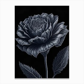 A Carnation In Black White Line Art Vertical Composition 55 Canvas Print