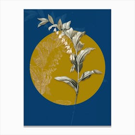 Vintage Botanical Solomon's Seal on Circle Yellow on Blue Canvas Print