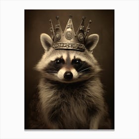 Vintage Portrait Of A Common Raccoon Wearing A Crown 3 Canvas Print