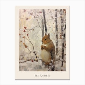 Vintage Winter Animal Painting Poster Red Squirrel 2 Canvas Print