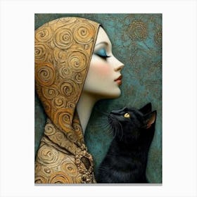 Woman With A Black Cat Canvas Print