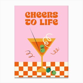 Pink "Cheers To Life" Cocktail Art Print Canvas Print