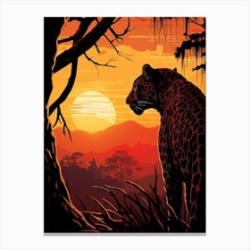 African Leopard Sunset Silhouette Painting 2 Canvas Print