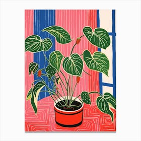 Pink And Red Plant Illustration Philodendron 7 Canvas Print