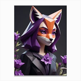 Low Poly Floral Fox Girl, Purple (26) Canvas Print