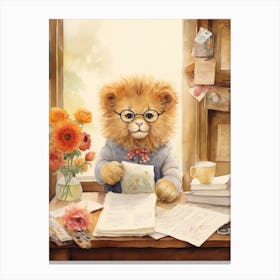 Collecting Stamps Watercolour Lion Art Painting 1 Canvas Print