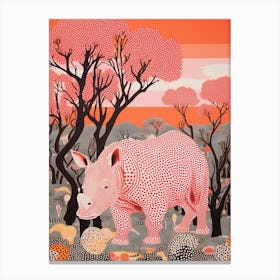 Rhino In The Trees Orange & Pink 1 Canvas Print