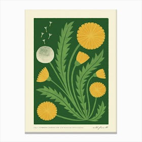 Dandelion Modern-Retro Yellow and Green Wild Flower Art Print Canvas Print