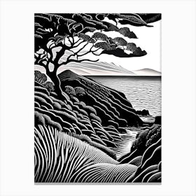 Wave Hill, Usa Linocut Black And White Vintage Canvas Print