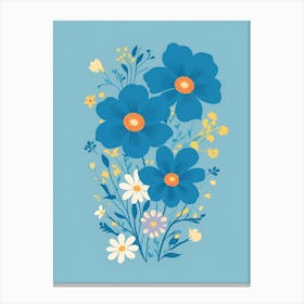 Beautiful Flowers Illustration Vertical Composition In Blue Tone 29 Canvas Print