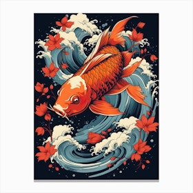 Koi Fish Animal Drawing In The Style Of Ukiyo E 2 Canvas Print