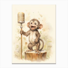 Monkey Painting Performing Stand Up Comedy Watercolour 1 Canvas Print