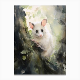 Light Watercolor Painting Of A Hidden Possum 4 Canvas Print