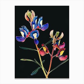 Neon Flowers On Black Bluebonnet 7 Canvas Print