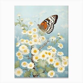 Butterflies In The Daisies Japanese Style Painting 1 Canvas Print