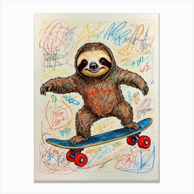 Sloth On A Skateboard 3 Canvas Print