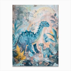 Blue Stegosaurus Dinosaur Parent & Child Canvas Print