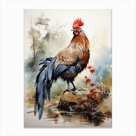 Rooster, Japanese Brush Painting, Ukiyo E, Minimal 2 Canvas Print