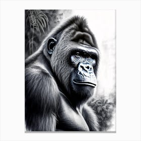 Gorilla With Graffiti Background Gorillas Greyscale Sketch 1 Canvas Print