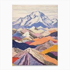 Mount Elbrus Russia 2 Colourful Mountain Illustration Canvas Print