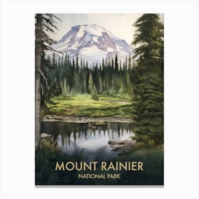 Mount Rainier National Park Watercolour Vintage Travel Poster 1 Canvas Print