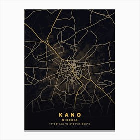 Kano Nigeria Black And Gold Map Canvas Print