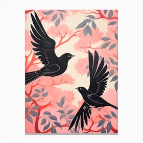 Vintage Japanese Inspired Bird Print Blackbird 2 Canvas Print