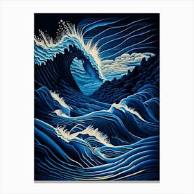 Rushing Water In Deep Blue Sea Water Waterscape Retro Illustration 2 Canvas Print