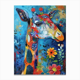 Giraffe With Flowers Painting 3 Canvas Print