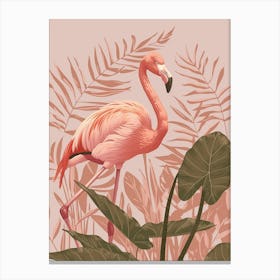 American Flamingo And Alocasia Elephant Ear Minimalist Illustration 2 Canvas Print