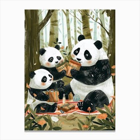 Giant Panda Family Picnicking In The Woods Storybook Illustration 1 Canvas Print