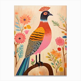 Pink Scandi Pheasant 5 Canvas Print