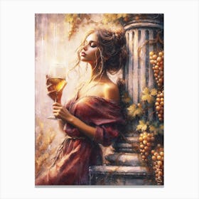 Greek Goddess With A Glass Of Golden Wine 2. Canvas Print