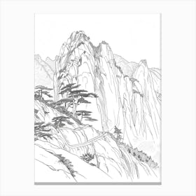 Mount Hua China Color Line Drawing (6) Canvas Print