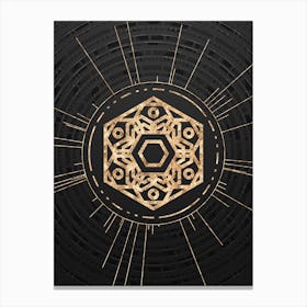 Geometric Glyph in Gold with Radial Array Lines on Dark Gray n.0007 Canvas Print