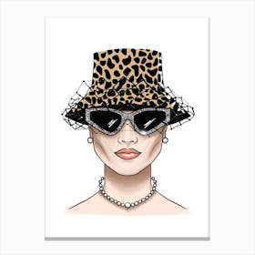 Fashion Woman In Leopard Hat illustration Canvas Print