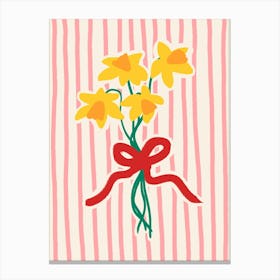 Daffodils in Bow Pink Stripes Canvas Print