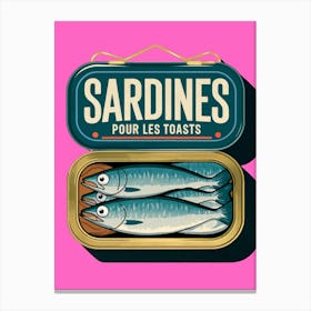 Vintage Sardines Pour Les Toasts Art Print, Pink Canvas Print