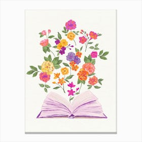 Open Book With Flowers Purple Canvas Print