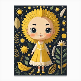 Sunflower Girl In Yellow Dress Canvas Print