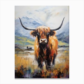 Impressionism Style Painting Of Highland Cow By The Loch Canvas Print
