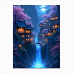 Japanese Traditional Mountain Village Night Scene Fantasy Landscape Poster Canvas Wall Room Decor Canvas Print