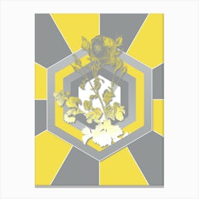 Vintage Celery Leaved Cabbage Rose Botanical Geometric Art in Yellow and Gray n.005 Canvas Print