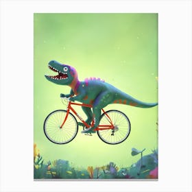 Dinosaur Riding A Bike Canvas Print